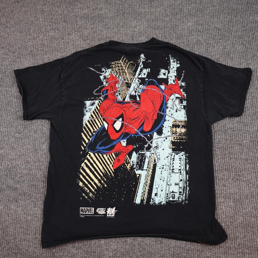 HUF Spider-Man AOP Shirt Mens XL Black Marvel Comics Back Tee Streetwear